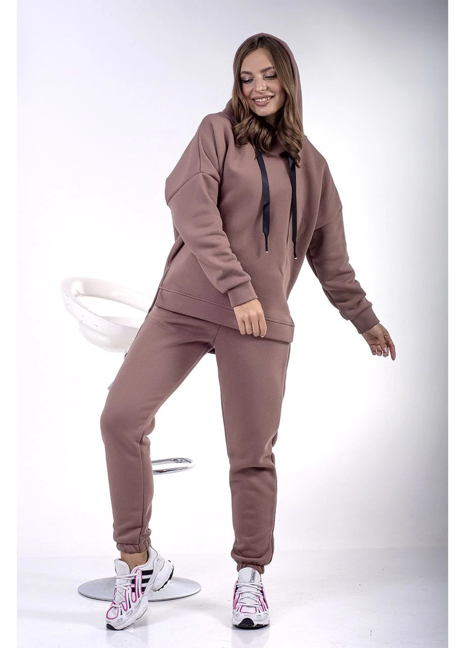 Теплый флисовый женский костюм худи с капюшоном No Brand OverSize (269267085)