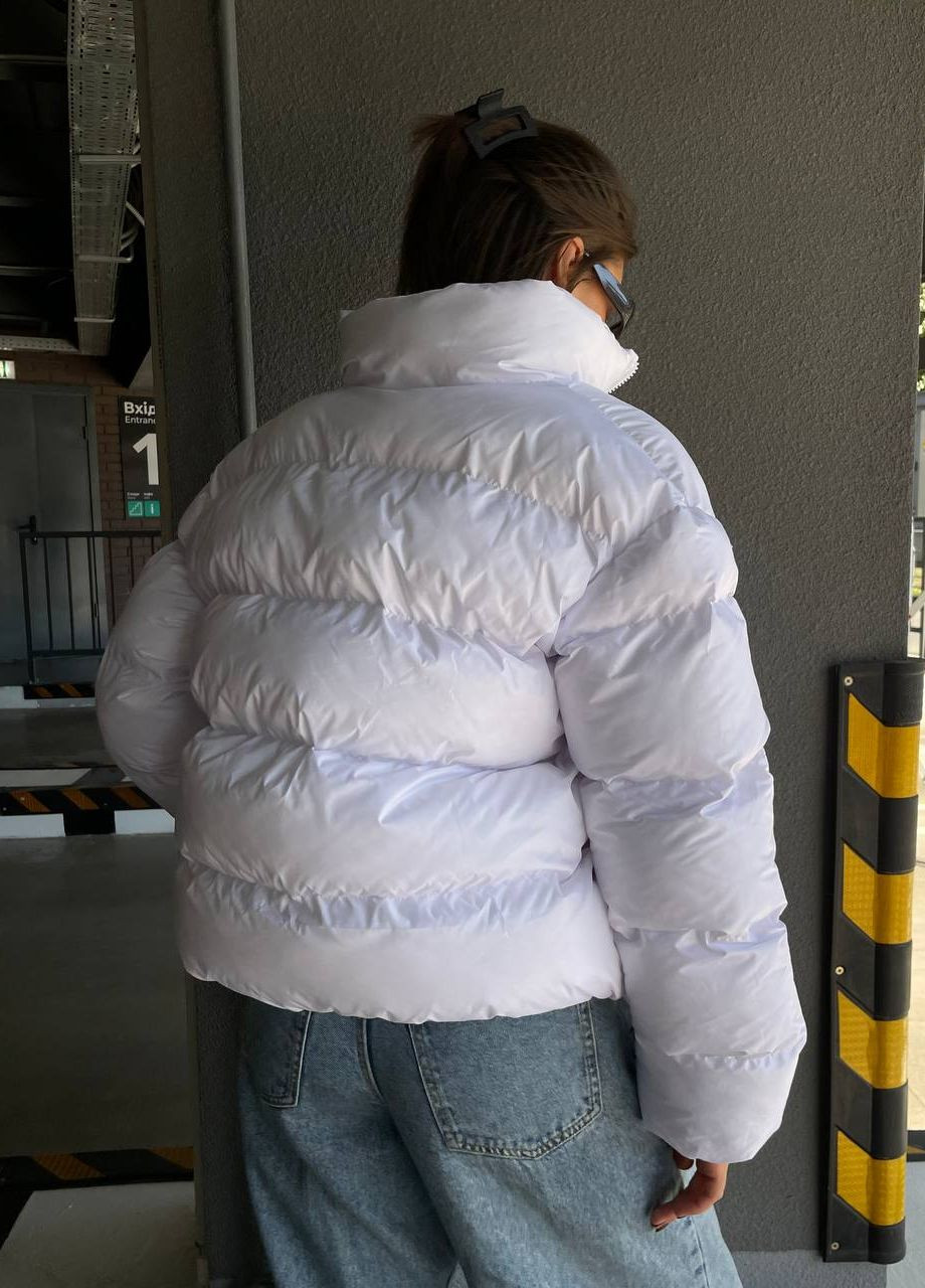 Белая зимняя женская короткая зимняя куртка с утяжками без капюшона ZF inspire