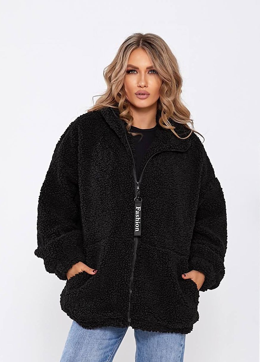 Черная демисезонная женская демисезонная куртка-барашек Modena