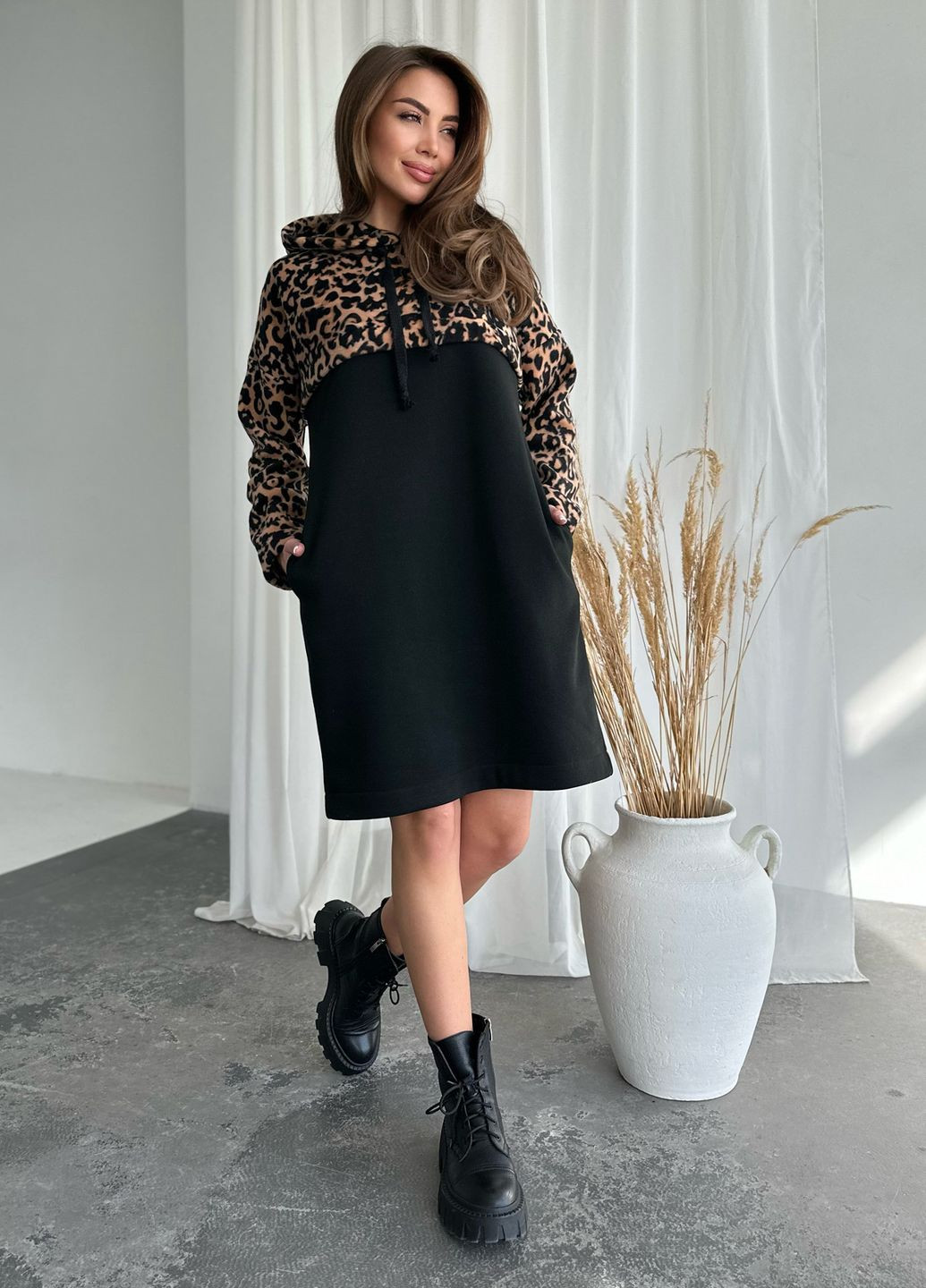 Черное повседневный платья ISSA PLUS леопардовый