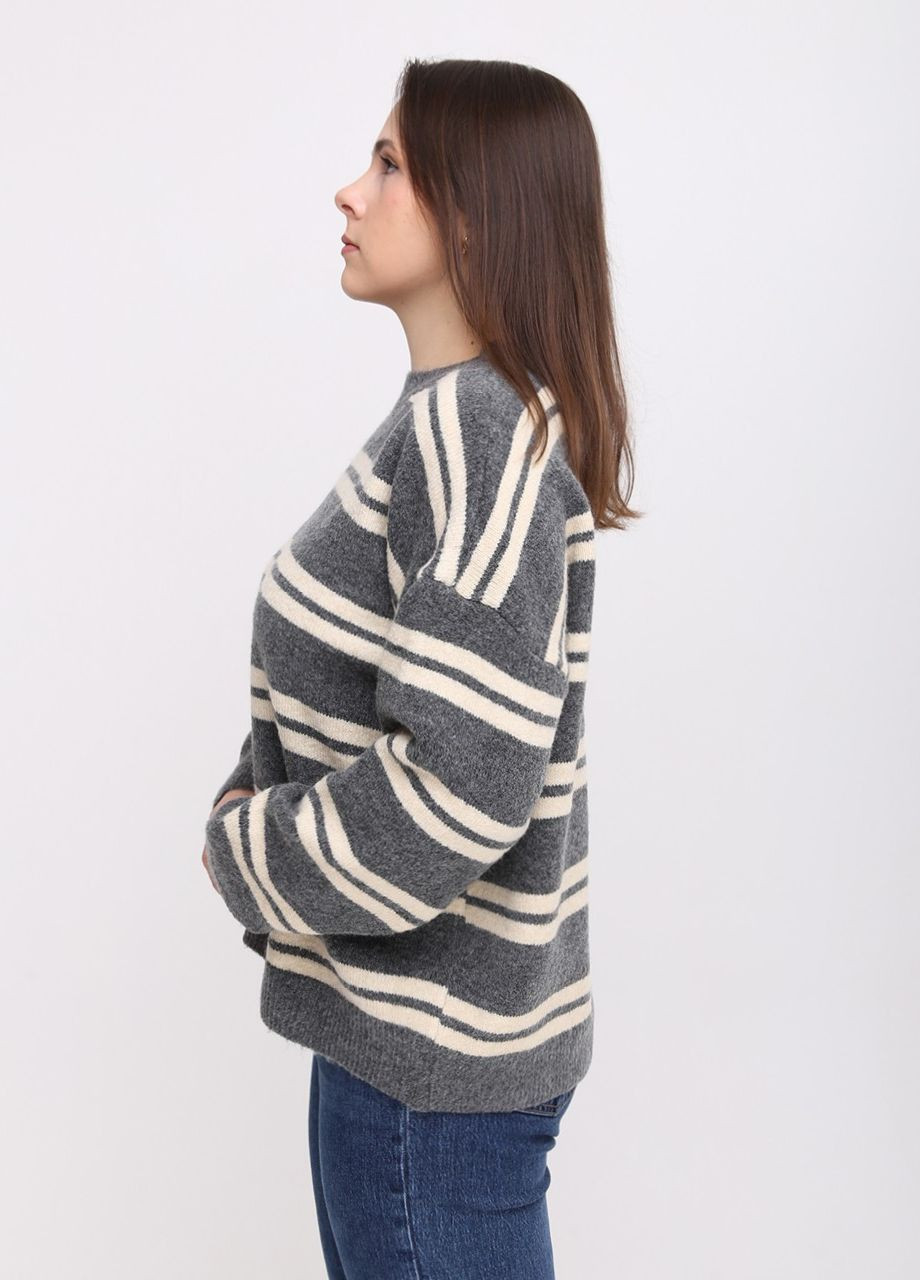 Сірий зимовий светр жіночий сірий у світлу смужку теплий оверсайз джемпер JEANSclub Вільна