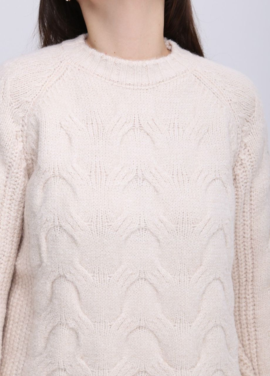 Молочний зимовий светр жіночий молочний в'язаний косами зимовий джемпер JEANSclub Пряма