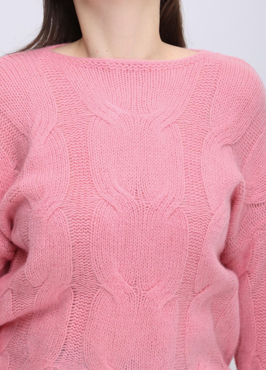 Розовый демисезонный свитер женский вязаный розовый косами свободный джемпер JEANSclub Пряма