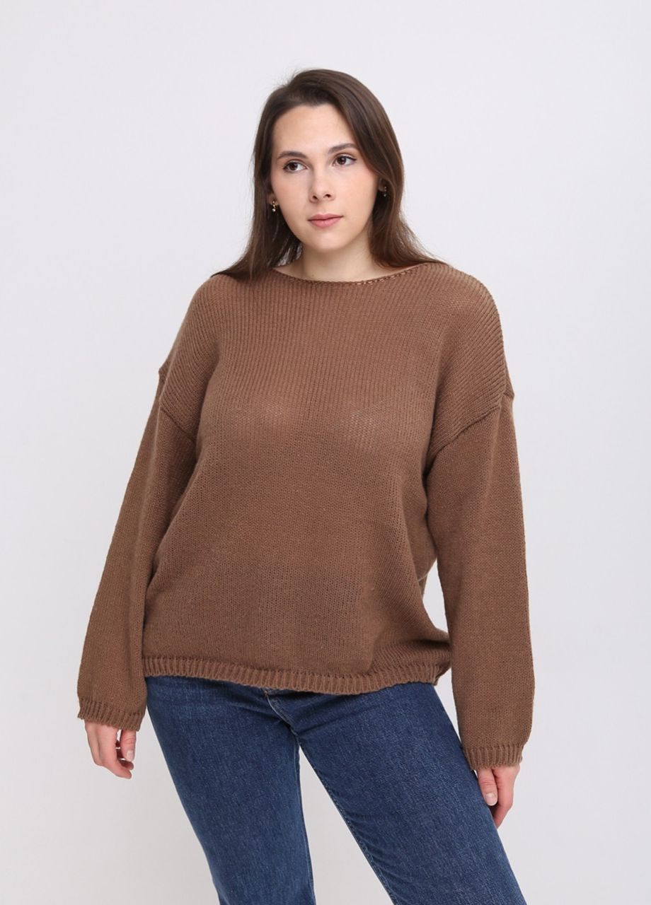 Коричневый демисезонный свитер женский коричневый вязаный тонкий свободный джемпер JEANSclub Вільна