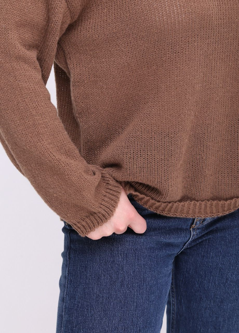 Коричневий демісезонний светр жіночий коричневий в'язаний тонкий вільний джемпер JEANSclub Вільна