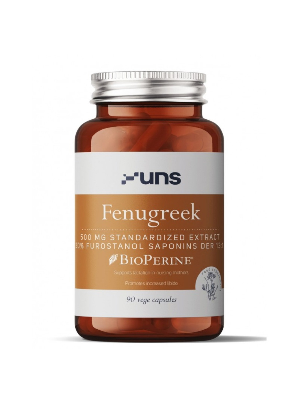Добавка для підтримки метаболізму Fenugreek Bioperine - 90 veg caps UNS Vitamins (269117689)