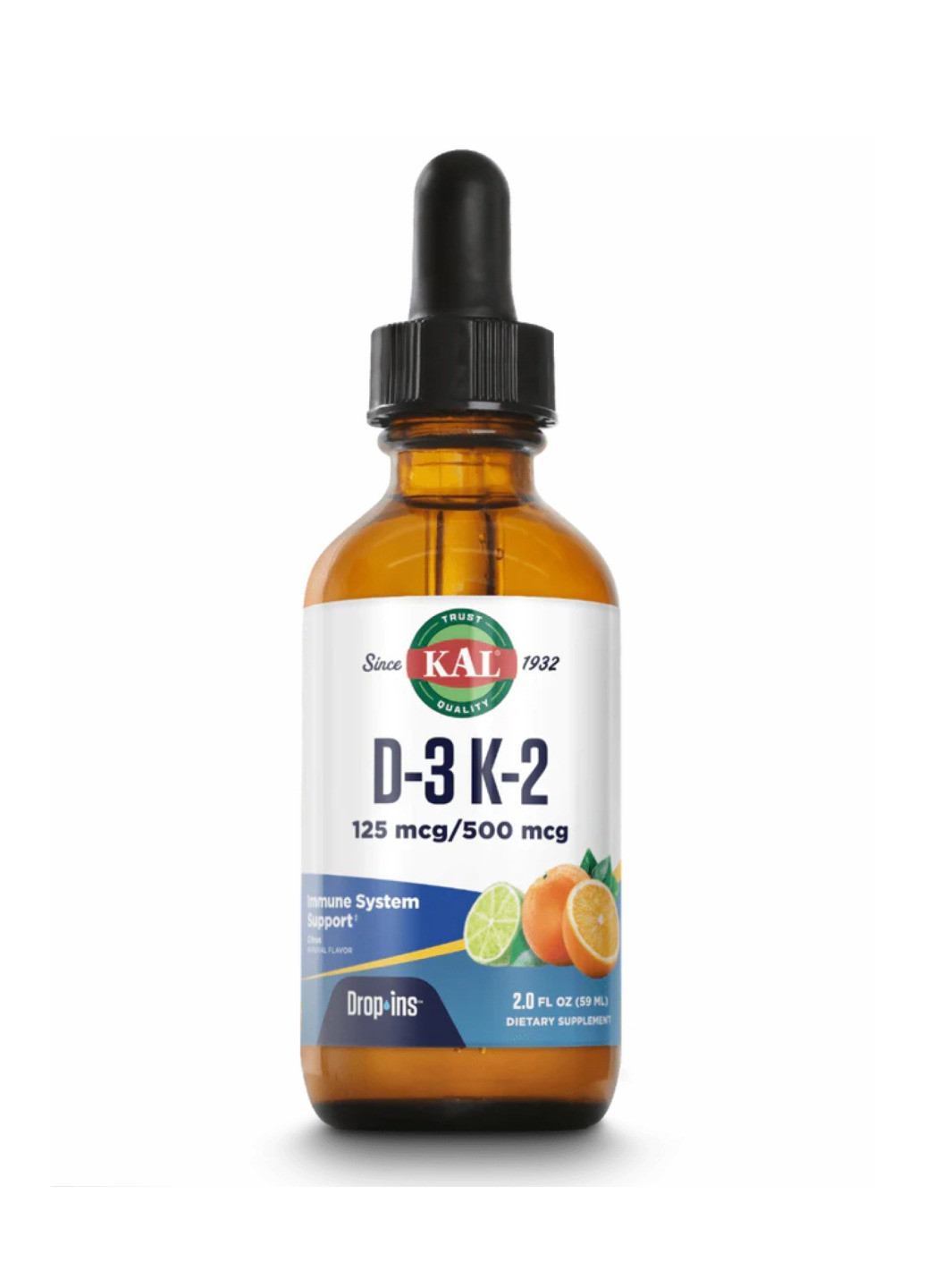 Вітамін D та K2 в краплях D3 K2 DropIns 125mcg - 2 oz Citrus KAL (269117653)