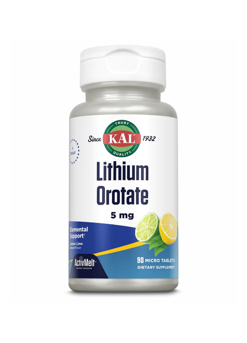 Літій оторат Lithium Orotate 5mg - 90 tabs Lemon Lime KAL (269117652)