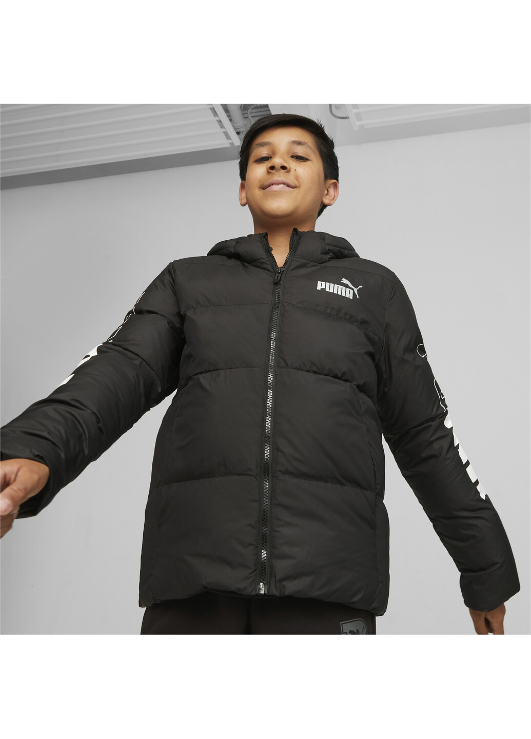 Черная демисезонная детская куртка power youth hooded jacket Puma