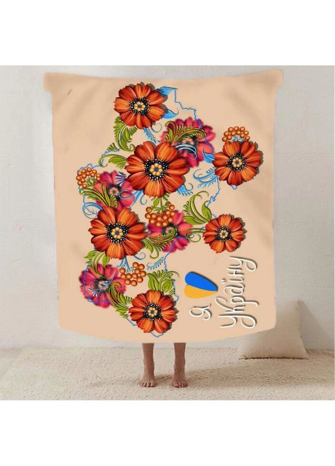 Плед 3D патриотический в Петриковской росписи Цветочная карта 2654_A 12577 160х200 см Fashion (269135900)