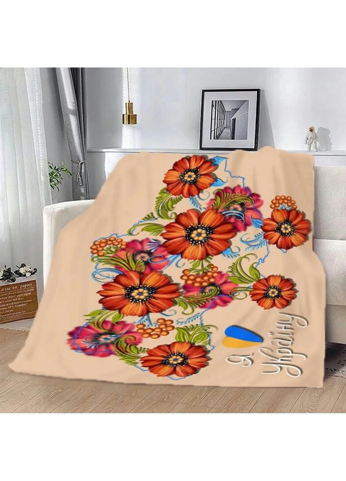 Плед 3D патриотический в Петриковской росписи Цветочная карта 2654_A 12577 160х200 см Fashion (269135900)