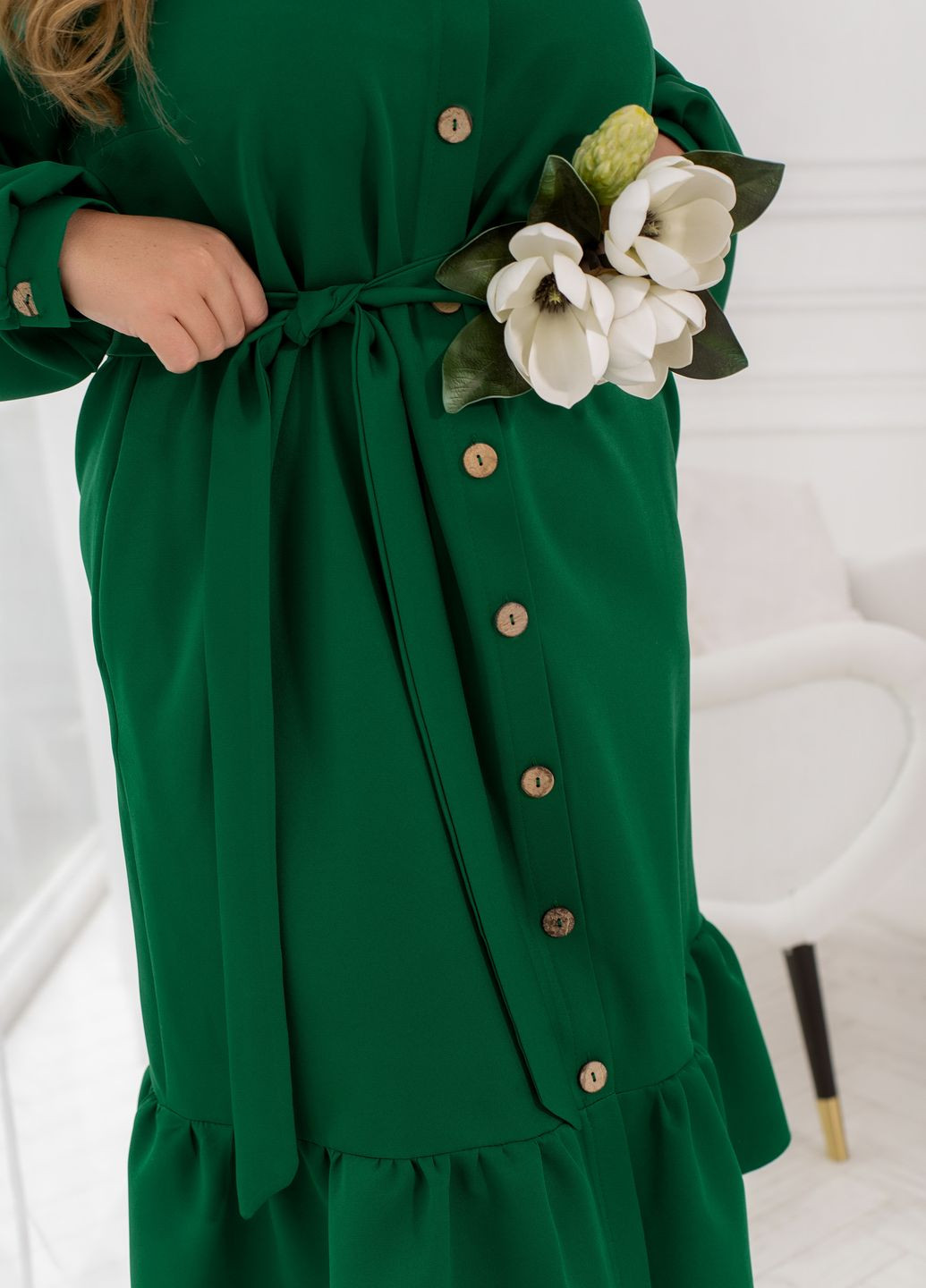 Зеленое праздничный праздничное платье с поясом а-силуэт No Brand однотонное