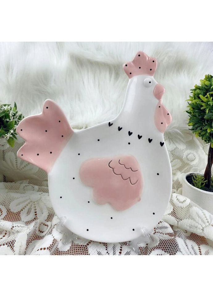 Тарілка керамічна Курка Великдень 6793 23х20 см біла No Brand (269252206)