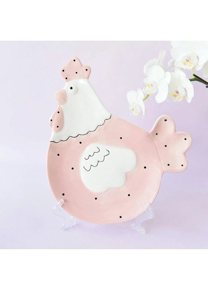 Тарелка керамическая Курица Пасха 6791 23х20 см розовая No Brand (269252271)