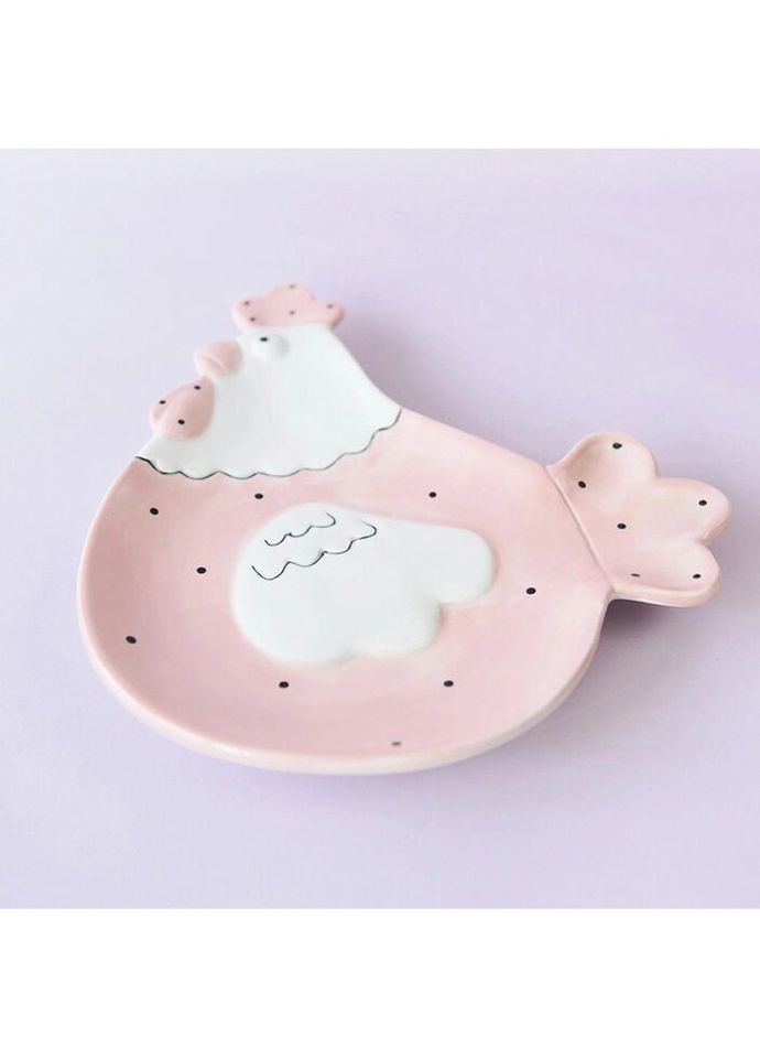 Тарелка керамическая Курица Пасха 6791 23х20 см розовая No Brand (269252271)