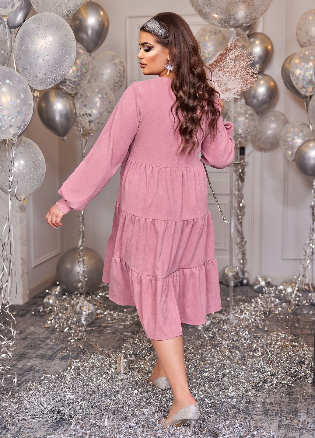 Розово-лиловое праздничный праздничное платье с украшением а-силуэт No Brand однотонное