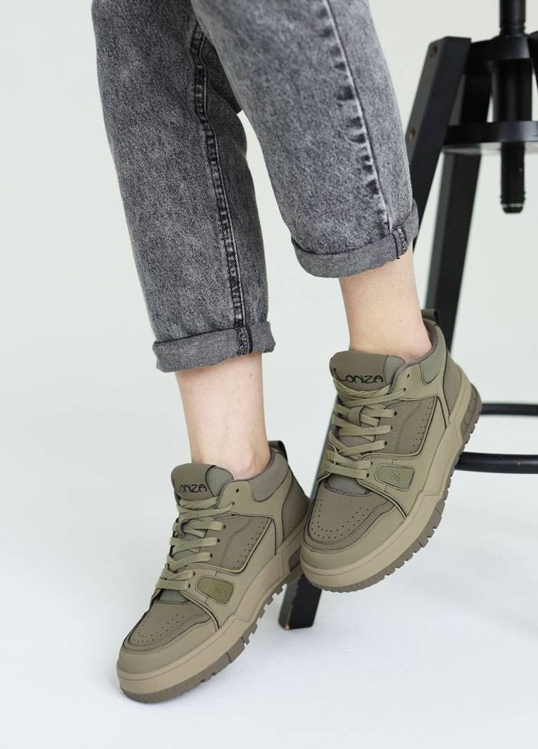 Зеленые демисезонные кроссовки женские кожаные Allshoes