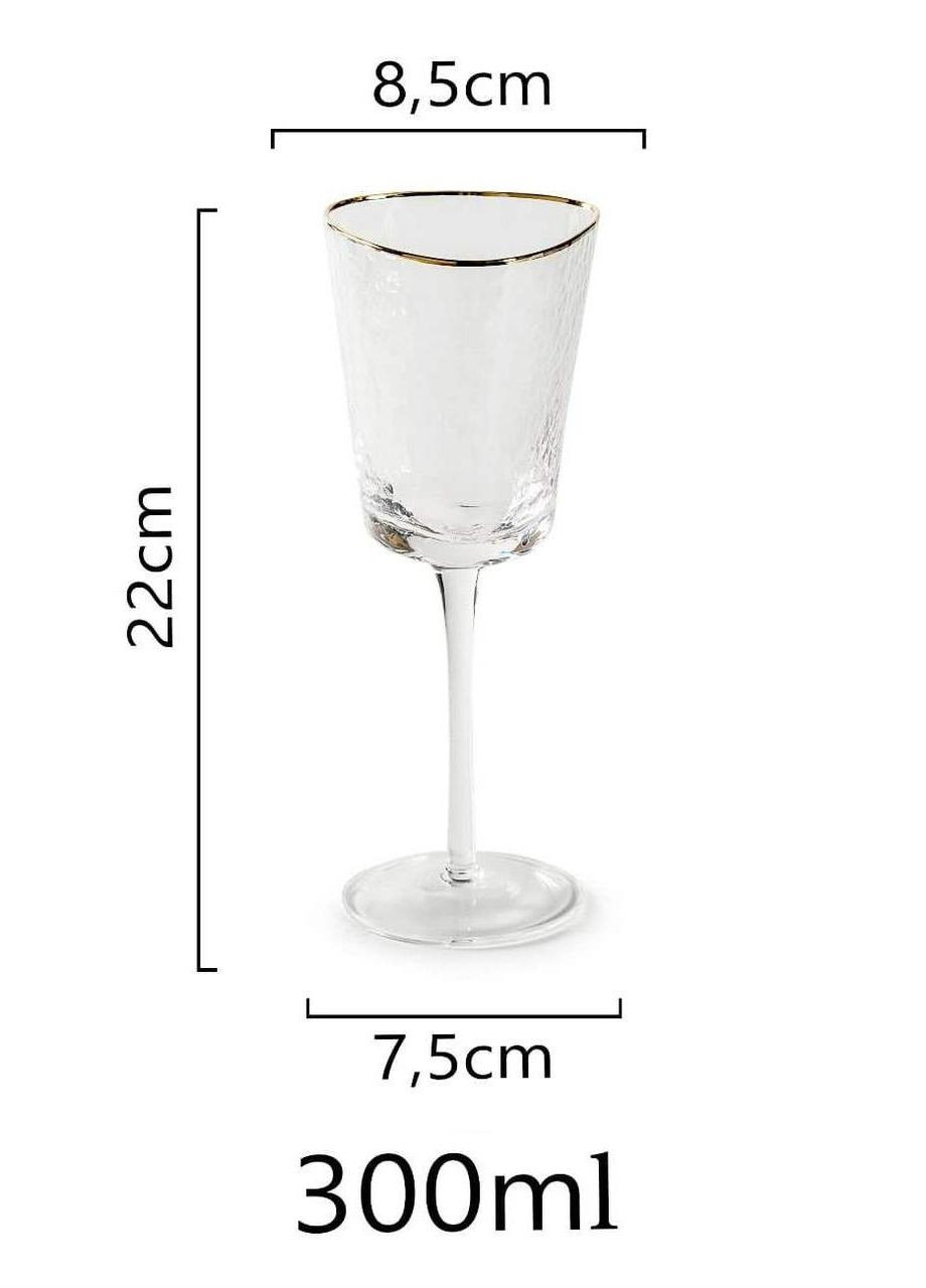 Бокал для вина стеклянный Ice Evans 300 мл прозрачного цвета с золотым кантом дизайнерский фужер REMY-DECOR (269462354)