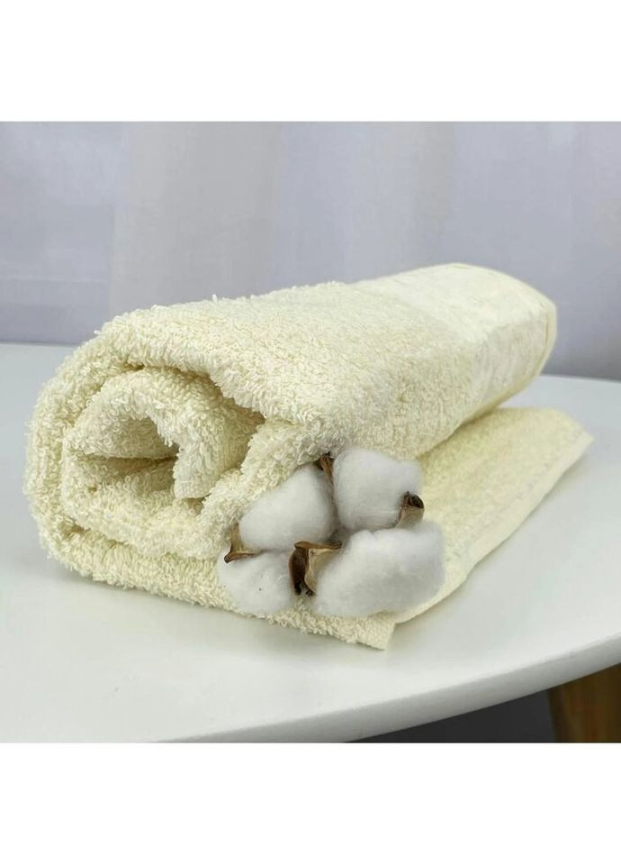 Рушник для обличчя махровий Vip Cotton Botan Туреччина 6399 молочний 50х90 см Febo комбінований