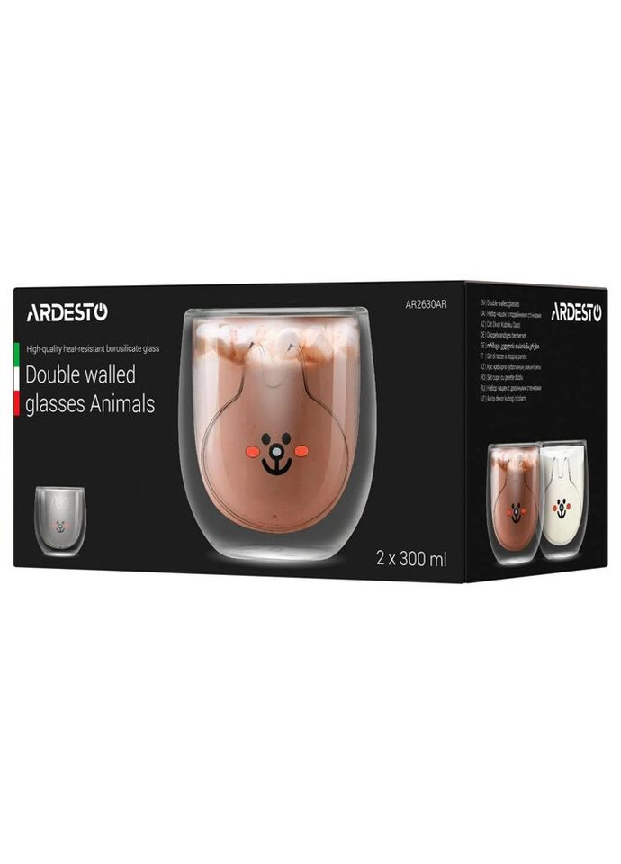 Набір низьких склянок із подвійним дном Animals Cat AR-2630-AR 300 мл 2 шт Ardesto (269369020)
