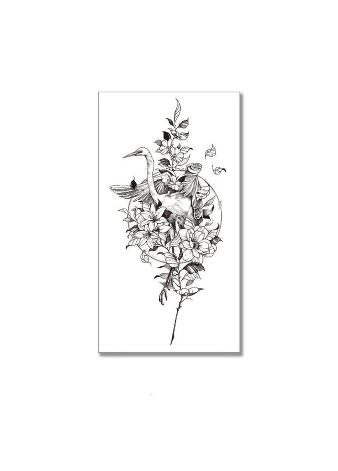 Временное тату водостойкое 3D большое Журавль XQB-352 19,5х9 см No Brand (269368897)