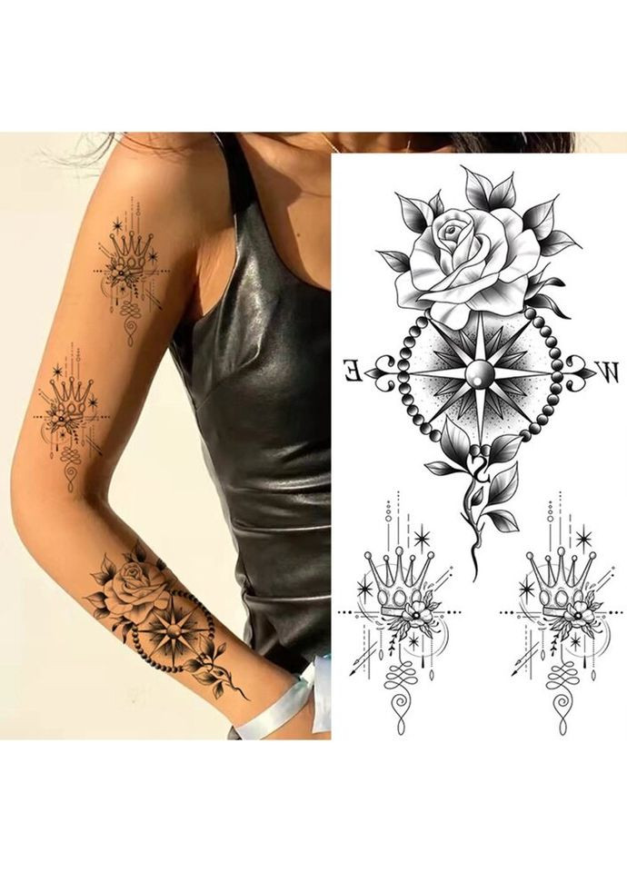 Временное тату водостойкое 3D большое Роза нежная BK-081 18х9 см No Brand (269368773)