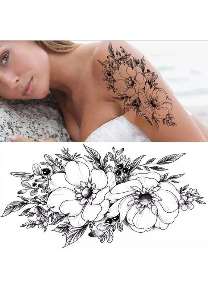 Тимчасове тату водостійке 3D велике Красиві квіти BK-073 18х9 см No Brand (269368851)