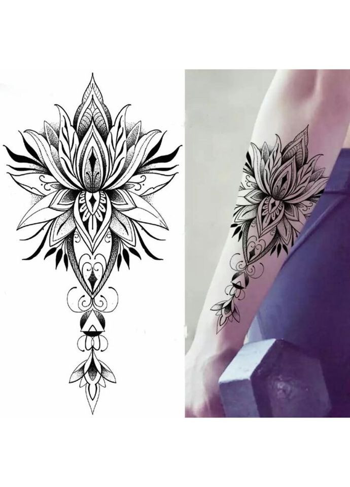 Временное тату водостойкое 3D большое Лотос FF-115 17.5х8.5 см No Brand (269368725)