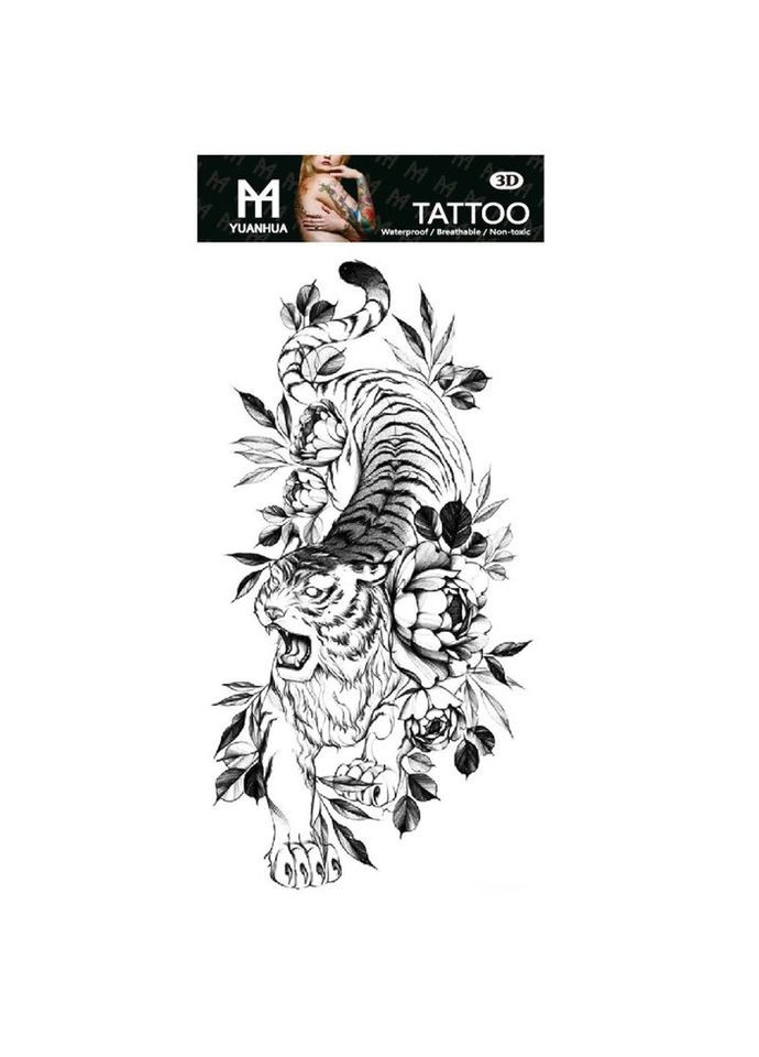 Тимчасовий тату водостійкий 3D великий Тигр у квітах FF-110 17.5х9 см No Brand (269368866)