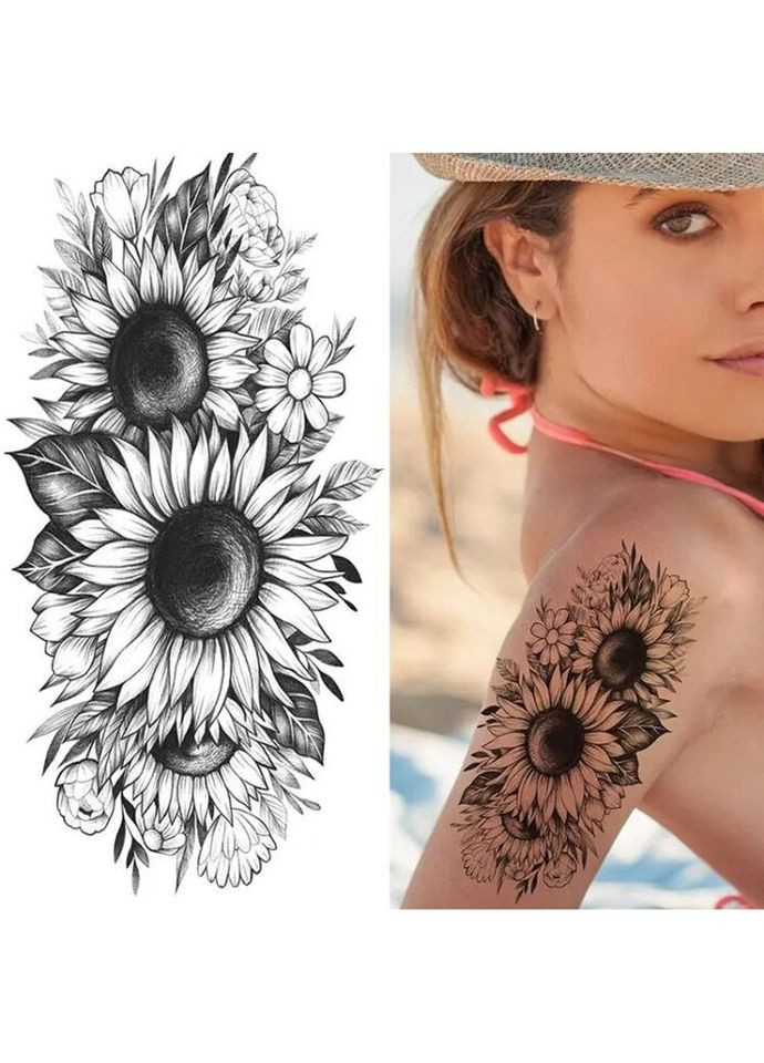 Тимчасовий тату водостійкий 3D великий Незвичайні квіти BK-074 18х9 см No Brand (269368827)