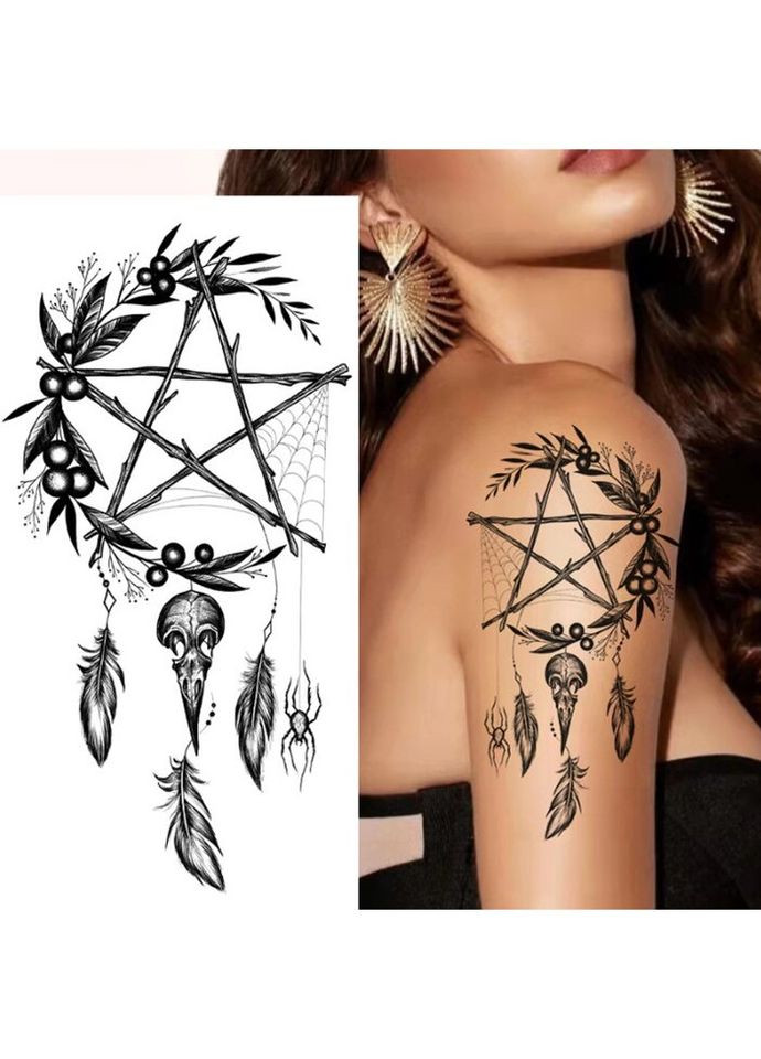 Временное тату водостойкое 3D большое Ловец снов BK-080 17.5х9 см No Brand (269368864)