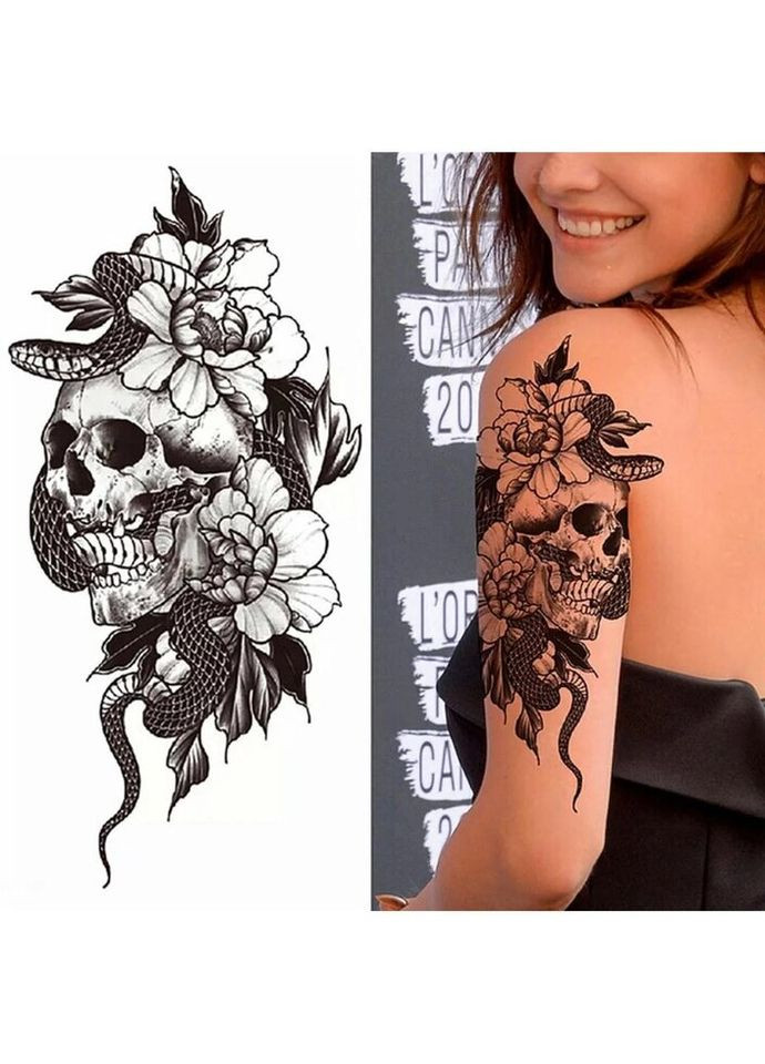 Временное тату водостойкое 3D большое Череп XQB-329 20х9,5 см No Brand (269368803)