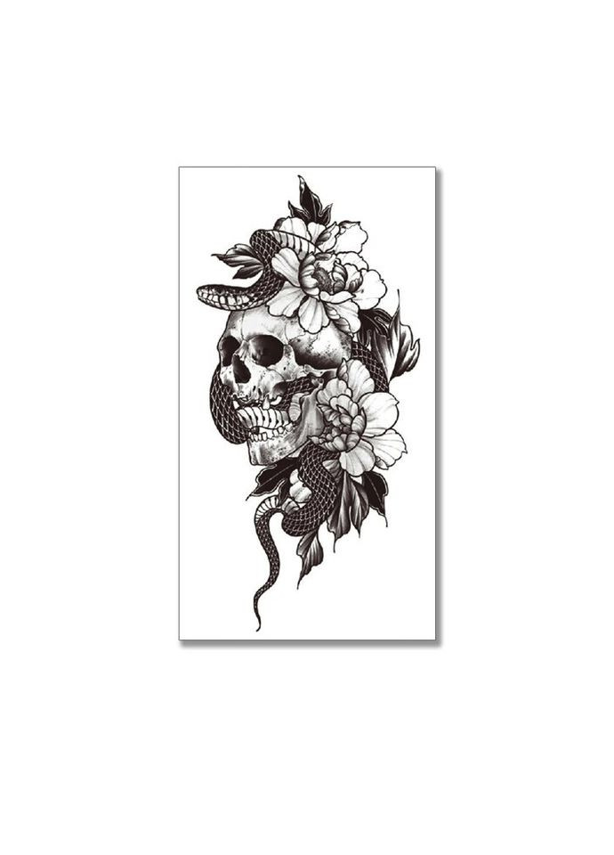 Временное тату водостойкое 3D большое Череп XQB-329 20х9,5 см No Brand (269368803)