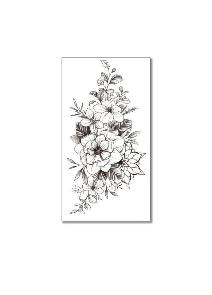 Временное тату водостойкое 3D большое Цветы и листья XQB-338 19,5х10 см No Brand (269368754)