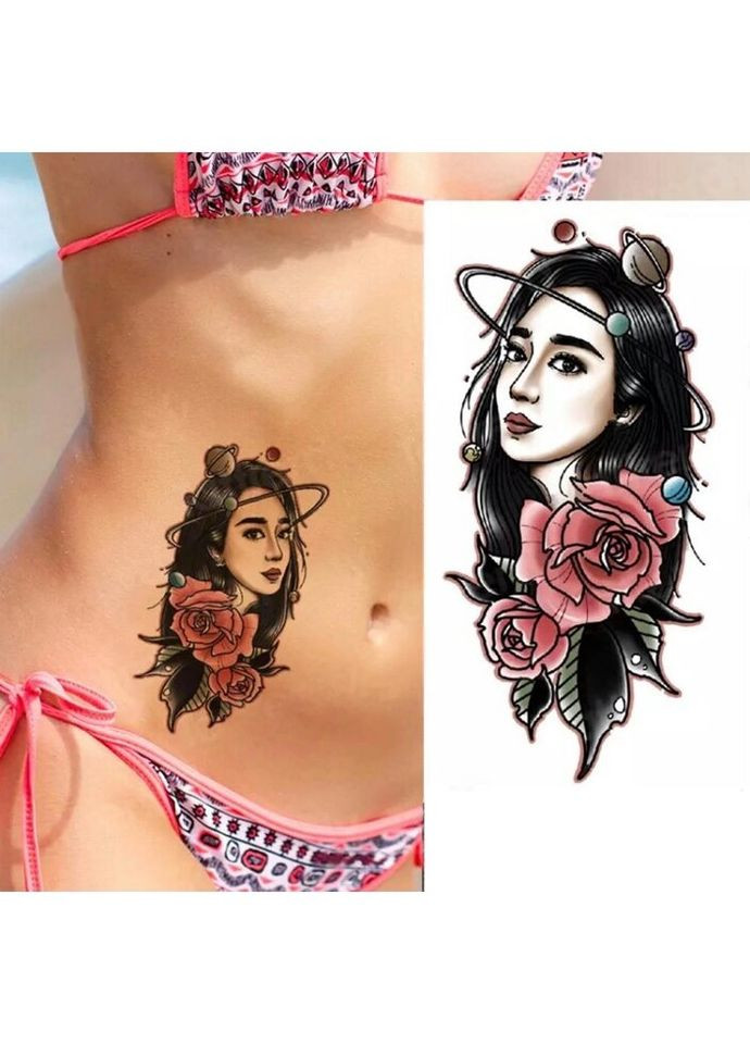 Временное тату водостойкое 3D большое Девушка XQB-326 19,5х9 см No Brand (269368751)