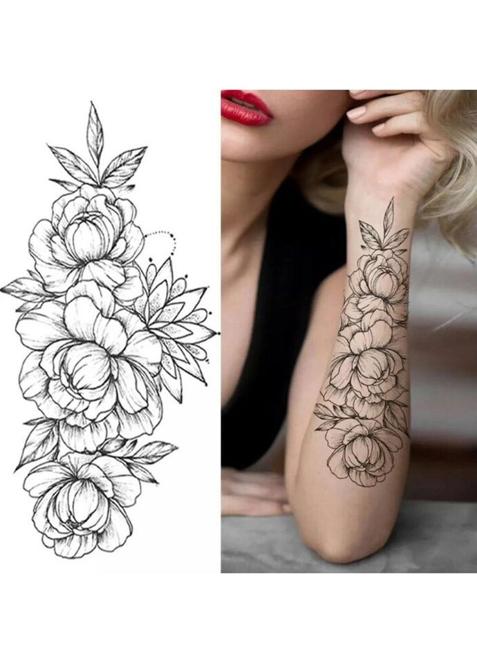Тимчасове тату водостійке 3D велике Півонії FF-087 17х8.5 см No Brand (269368855)