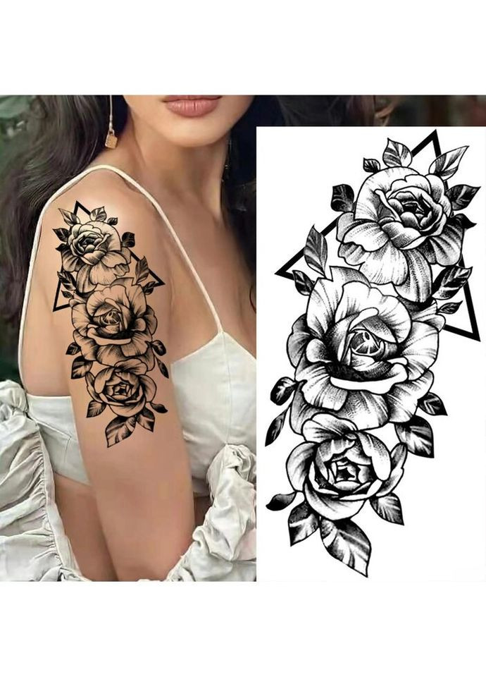 Часове тату водостійке 3D велике Роза в трикутнику BK-018 18х9 см No Brand (269368846)