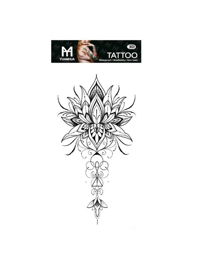 Временное тату водостойкое 3D большое Лотос с треугольником FF-116 17.5х8.5 см No Brand (269368750)