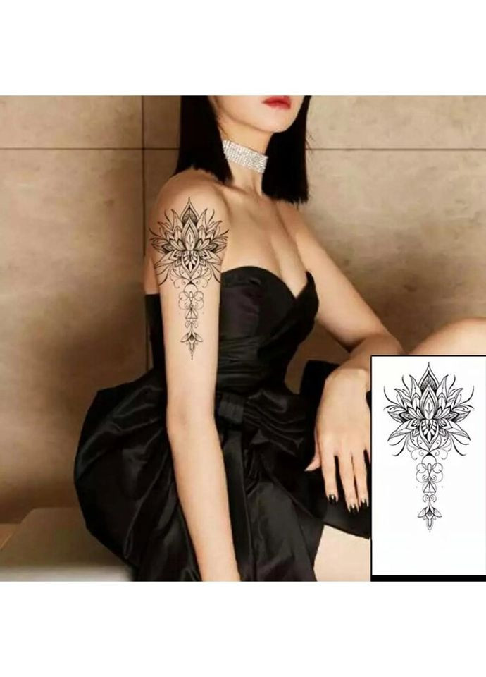 Временное тату водостойкое 3D большое Лотос с треугольником FF-116 17.5х8.5 см No Brand (269368750)