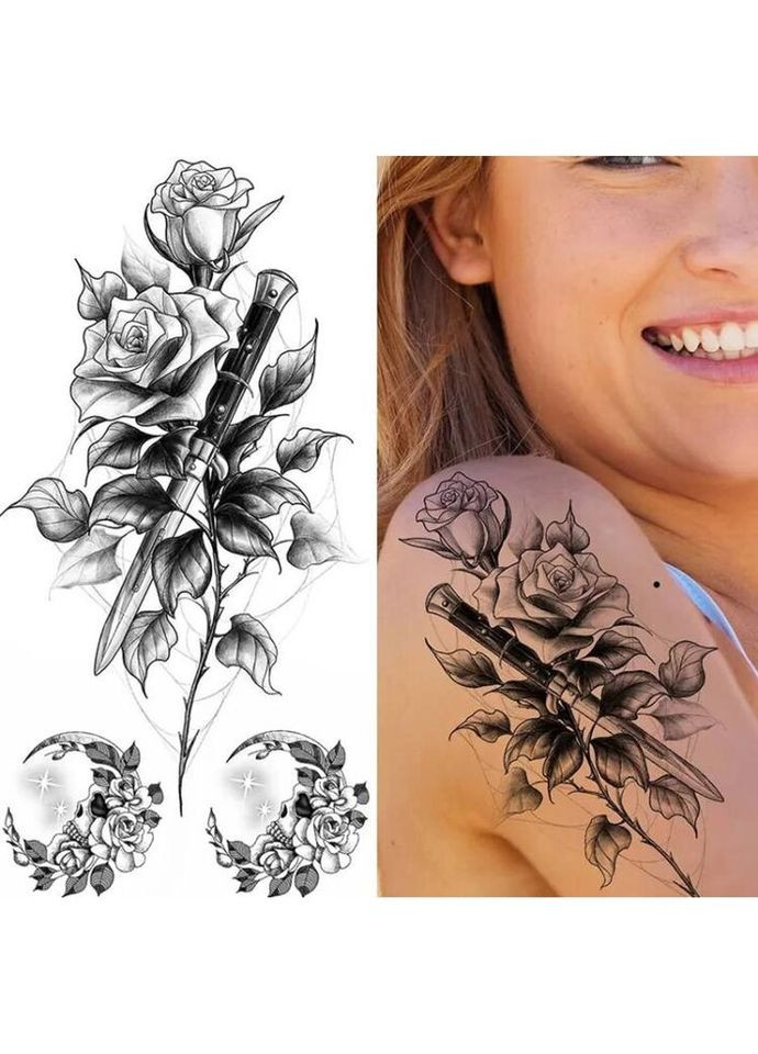 Временное тату водостойкое 3D большое Розы BK-067 18х9 см No Brand (269368735)
