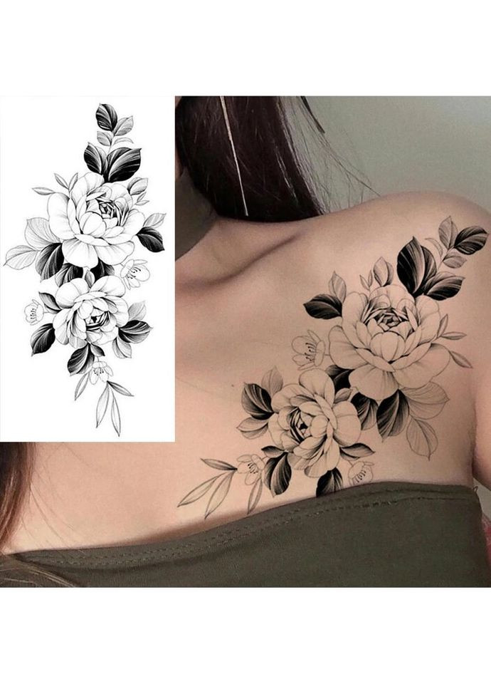 Тимчасове тату водостійке 3D велике Квіти з листям BK-013 18х9 см No Brand (269368783)