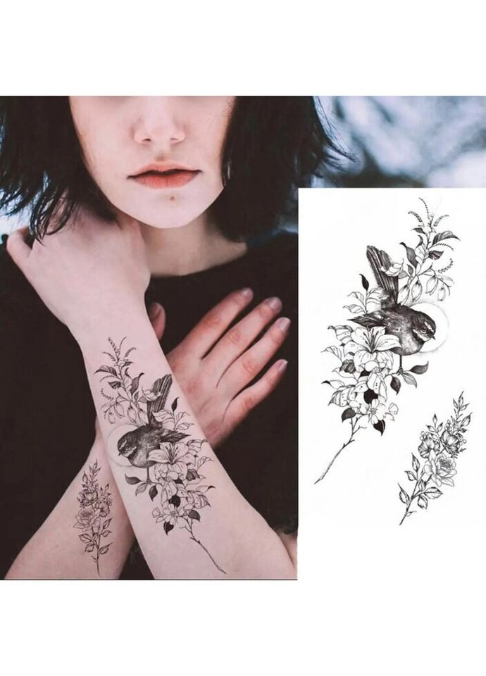 Временное тату водостойкое 3D большое Птица XQB-355 19,5х8 см No Brand (269368831)