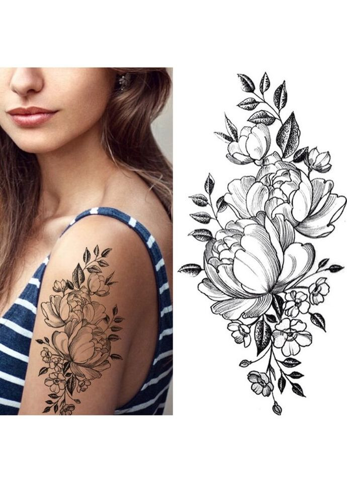Временное тату водостойкое 3D большое Цветущий пион BK-046 18х9 см No Brand (269368873)