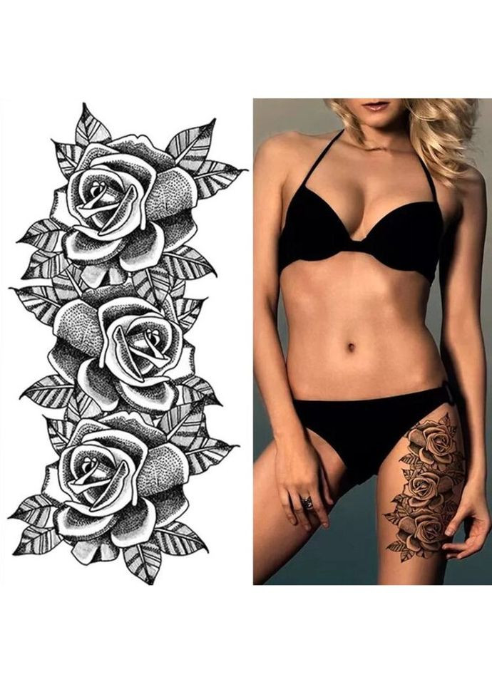 Временное тату водостойкое 3D большое Розы BK-043 18х9 см No Brand (269368752)