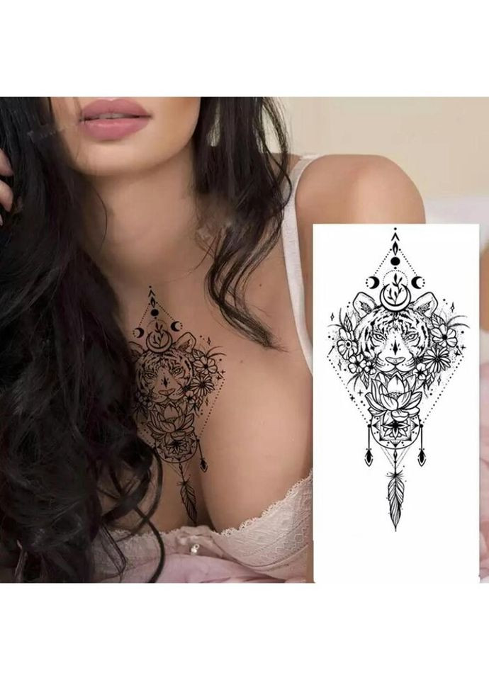 Временное тату водостойкое 3D большое Перо FF-108 17.5х8.5 см No Brand (269368764)