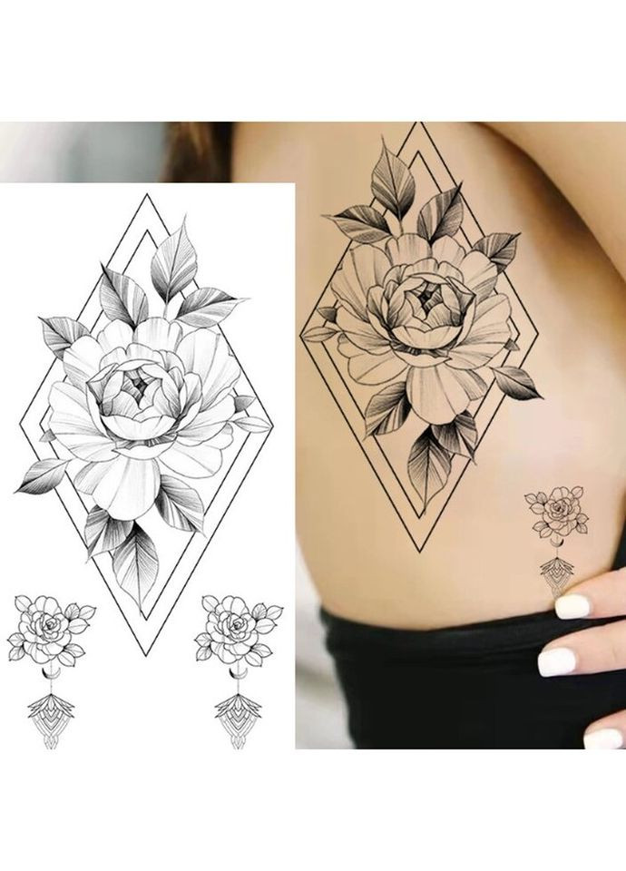 Временное тату водостойкое 3D большое Цветок в ромбе BK-039 17.5х8.5 см No Brand (269368756)