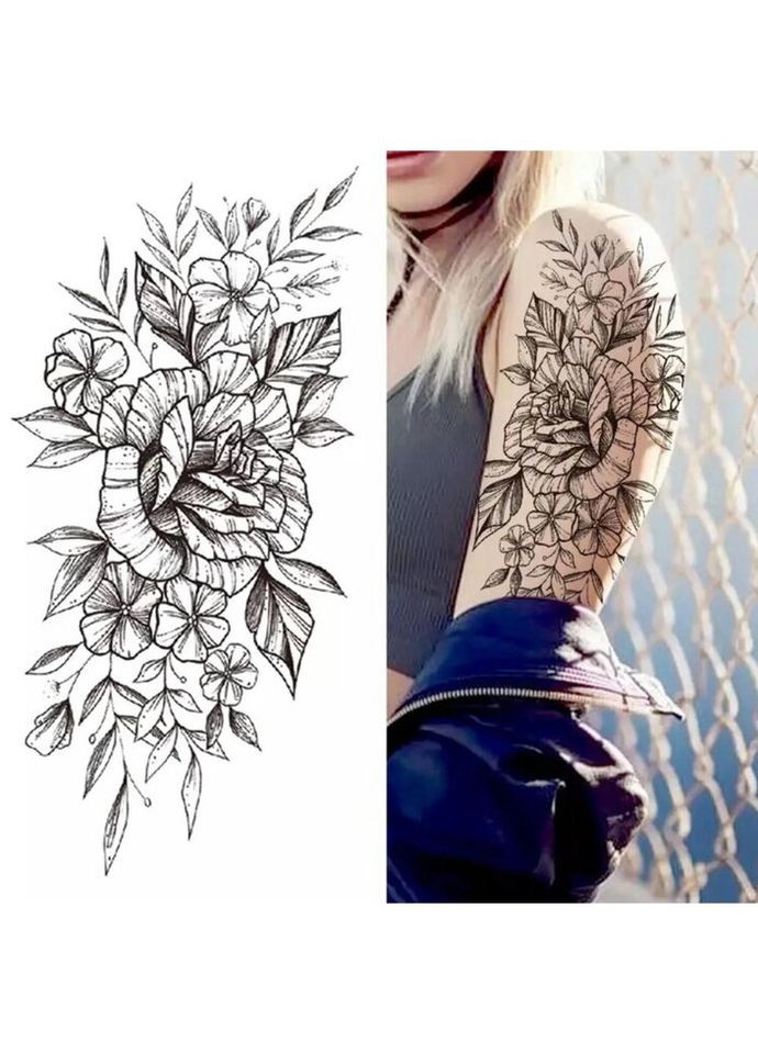 Временное тату водостойкое 3D большое Цветы XQB-345 20х10 см No Brand (269368748)