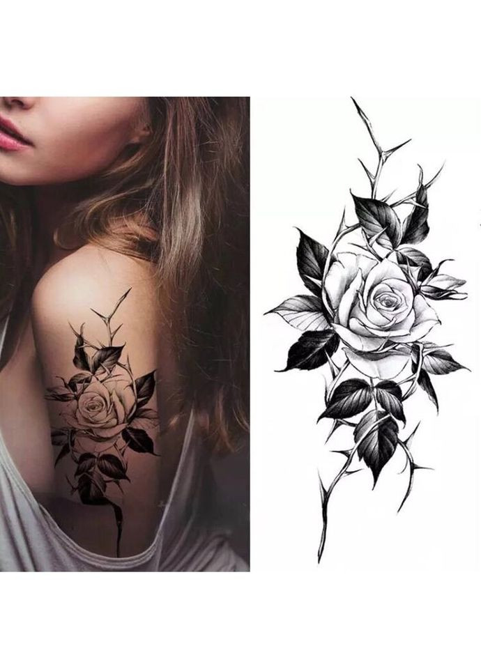 Временное тату водостойкое 3D большое Роза BK-048 18х9 см No Brand (269368728)