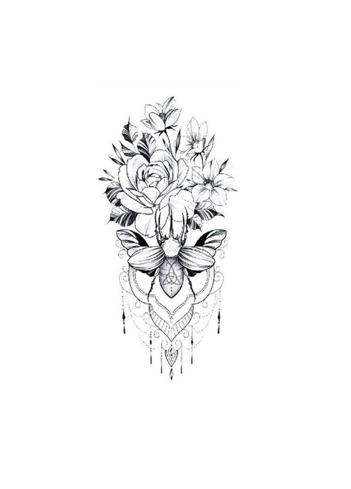 Временное тату водостойкое 3D большое Цветы 4 HD-18 18.5х8.5 см No Brand (269368770)