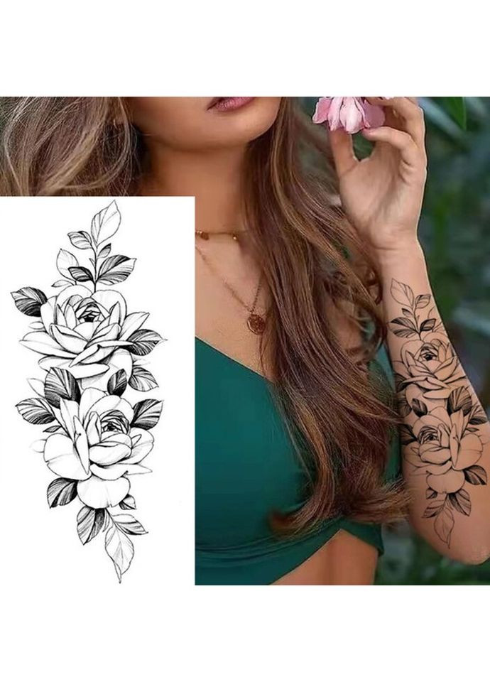 Тимчасове тату водостійке 3D велике Квіти та листя BK-033 18х8 см No Brand (269368777)